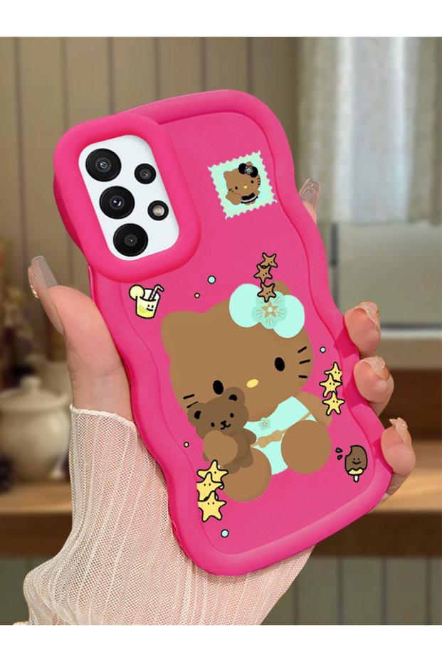 Samsung Galaxy A23 Compatible Case Camera Protector Red Silicone Couple Phone Case Kitty Pattern