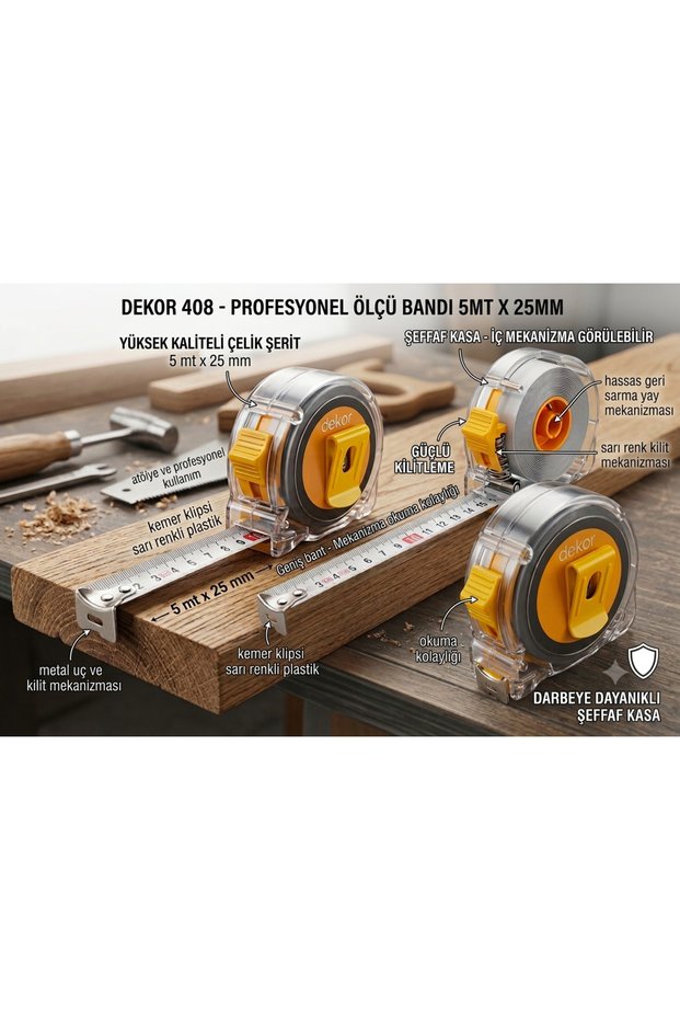 408 Professional Transparent Case Shockproof Measuring Tape Steel Measure Tape 5 Mt X 25 mm