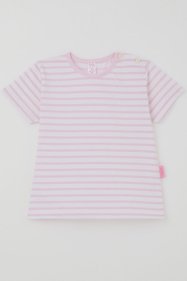 Girl's Short Sleeve T-Shirt with Patchwork Stripes, 1-3 Years Old, Pink