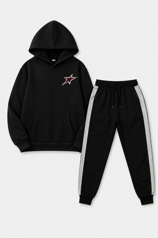 Star Printed Unisex Children's Tracksuit Set with Kangaroo Pockets