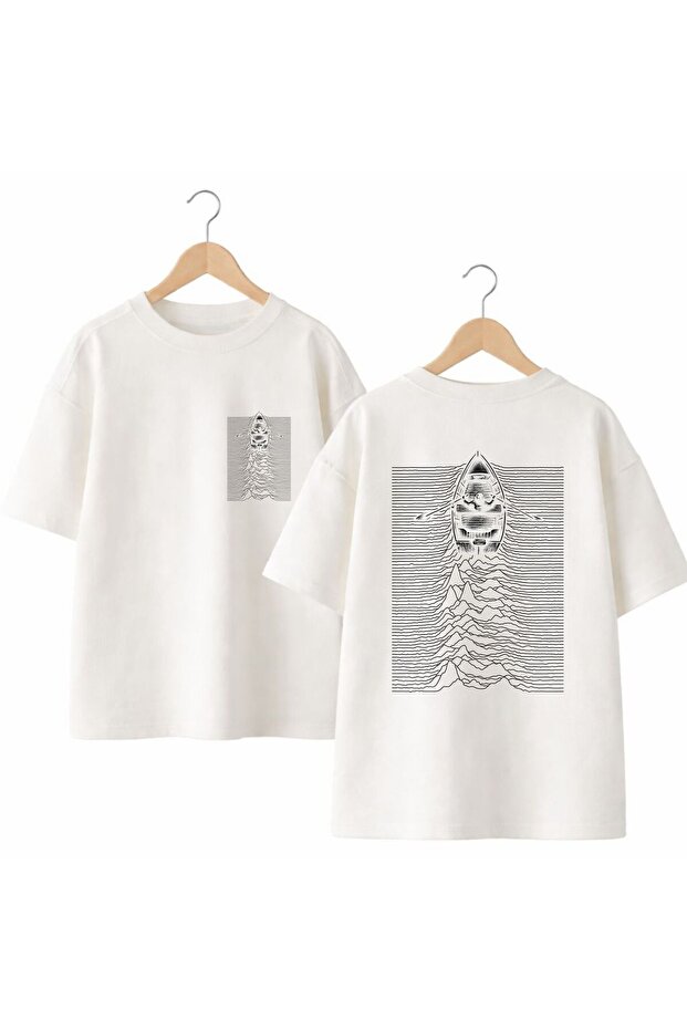 Kayık Çizgi Printed on the Back and Front Chest, 100% Cotton Oversize Loose Regular Fit Crew Neck T-Shirt