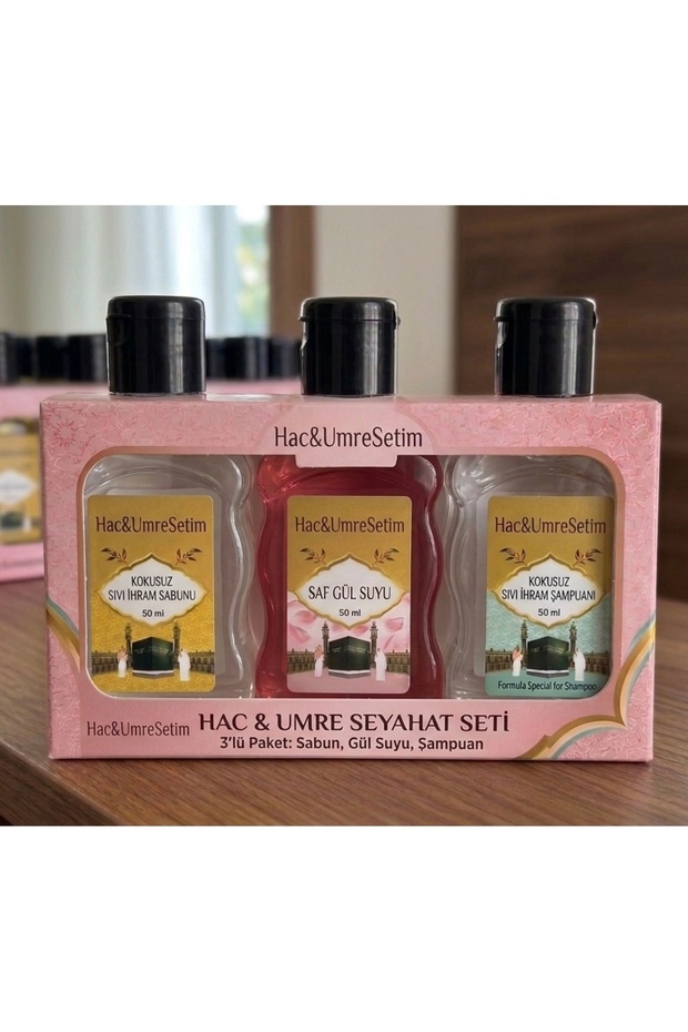 Hajj and Umrah Set 3-Pack - Unscented Ihram Shampoo, Soap, and Pure Rose Water (3X50Ml)