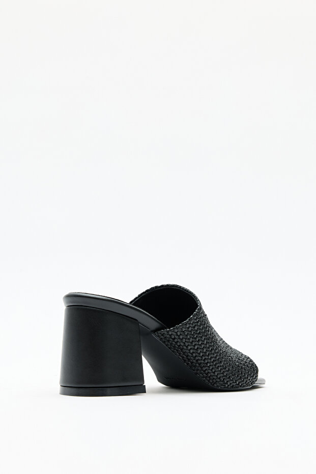 Heels 2641 - Textured Wide Band Black Straw Women's Heels
