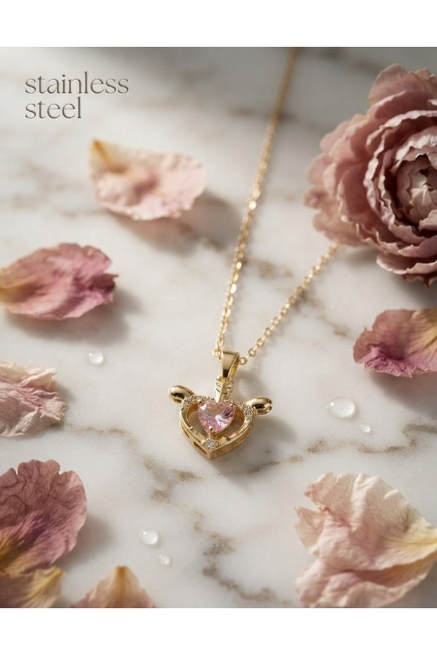 316L Steel Chain Gold Color Winged Heart Model Necklace