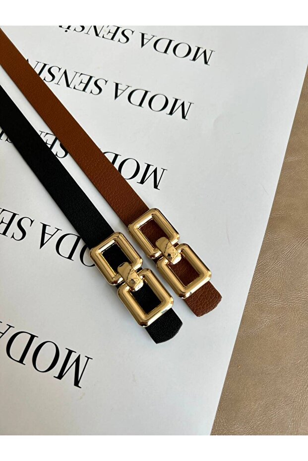 2-Pack Major Double Rectangular Buckle Belt Waist Belt Coat Belt Dress Belt Trouser Belt