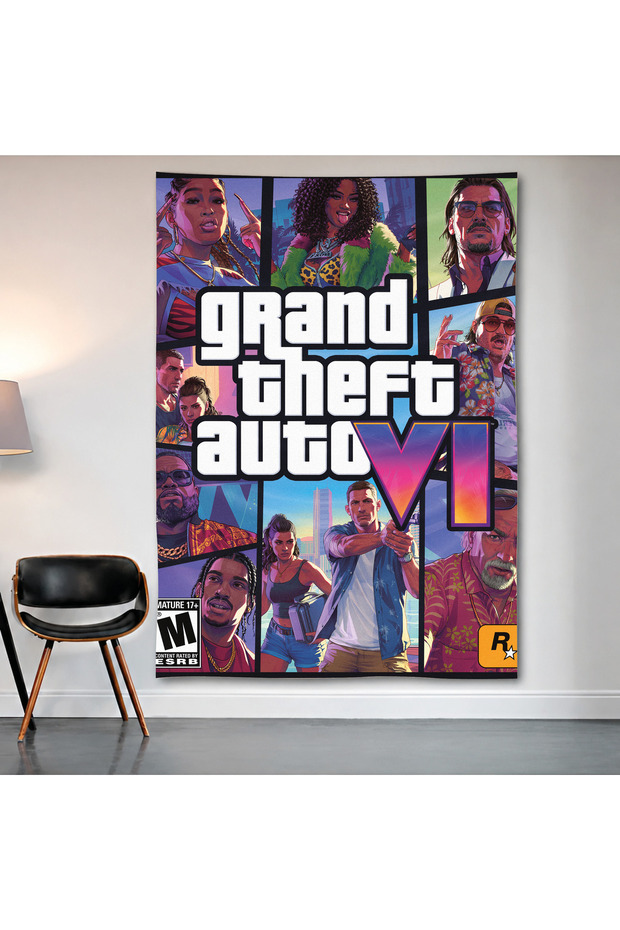 Grand Theft Auto Vi Wall Covering Wall Tapestry First Quality Satin Fabric Poster