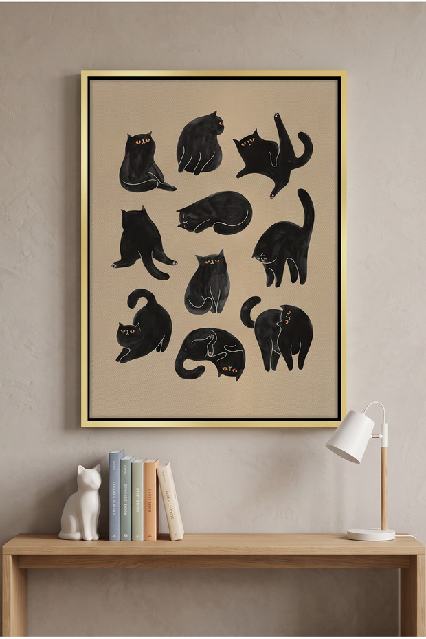 Cats in Poses Kids Wall Art | Portrait Framed Canvas Print | Luxury Modern Decor for Kids Room