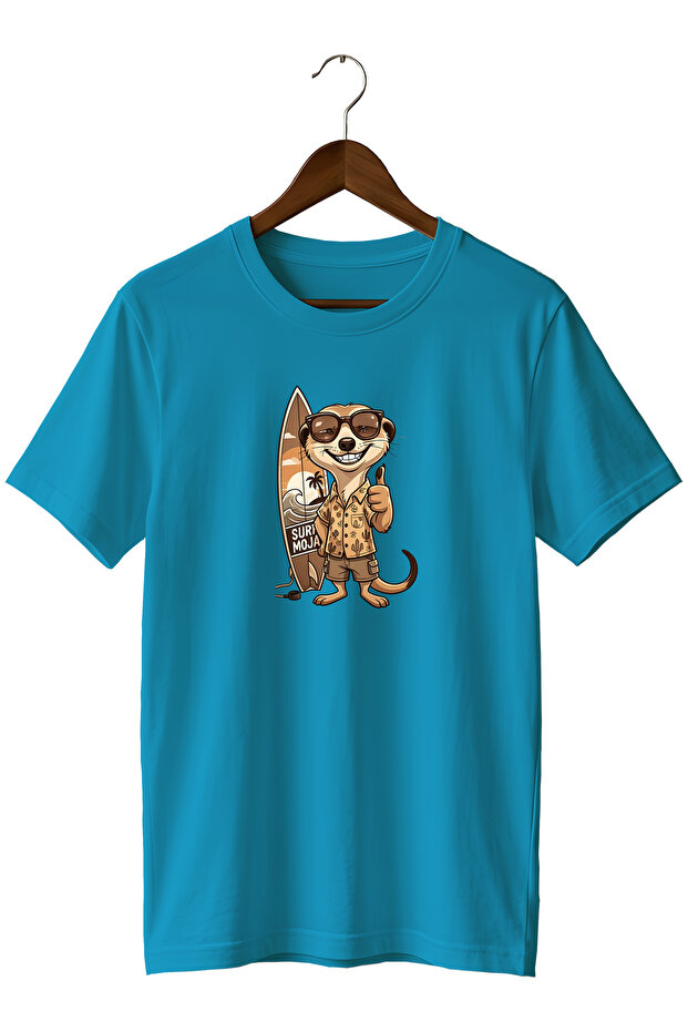 Special Design T-Shirt Surfer with Glasses Mirkat Printed Summer T-Shirt