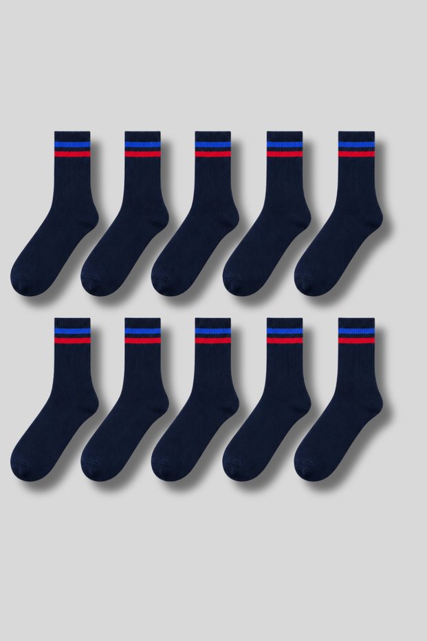 Men's 10-Pack Cotton Striped Tennis-Sports Socks