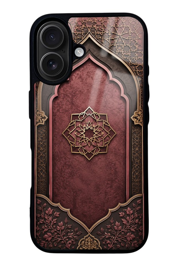 iPhone 16 Burgundy Glossy Phone Case with Ottoman Emblem Design