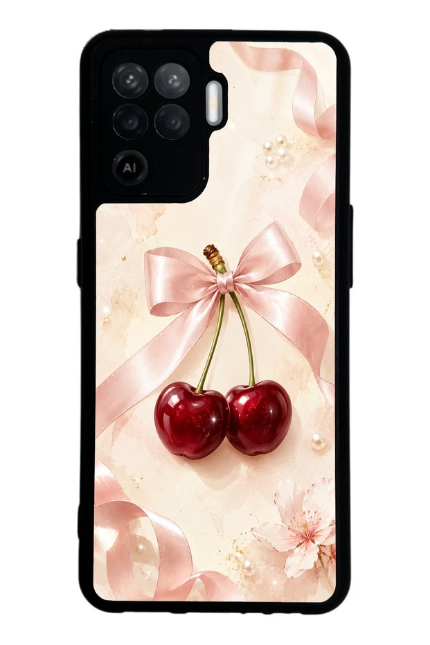Oppo Reno 5 Lite Glossy Phone Case with Cherry Pearl Ribbon Design