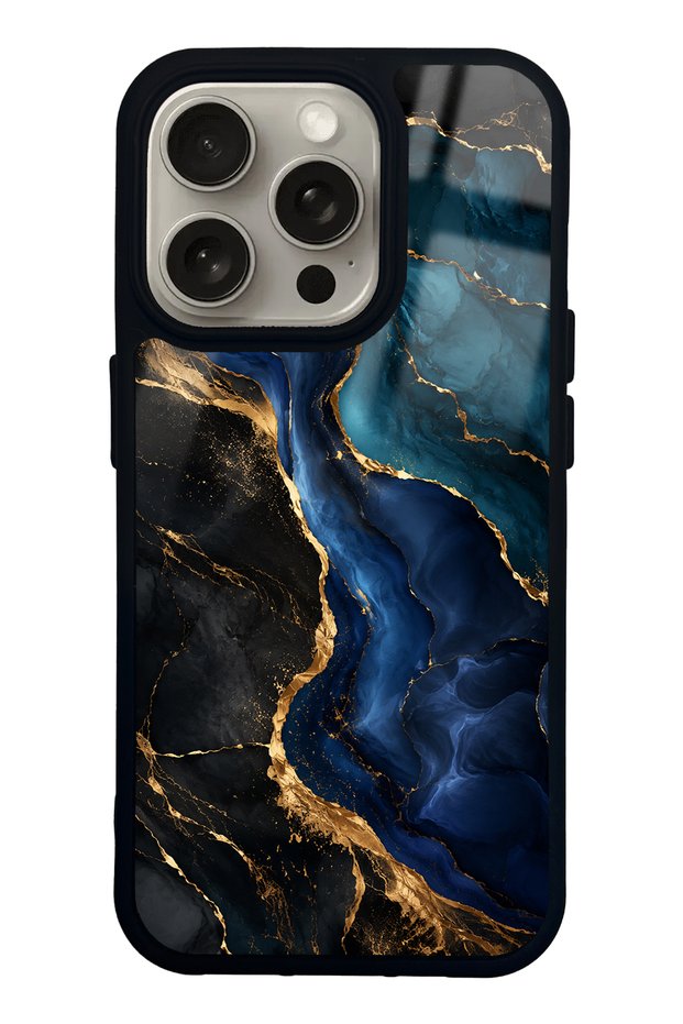 iPhone 15 Pro Midnight Sapphire Marble Design Glossy Phone Case