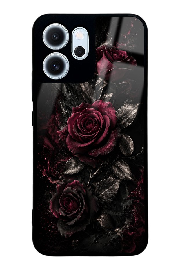 Oppo Reno 14F Obsidian Burgundy Roses Design Glossy Phone Case