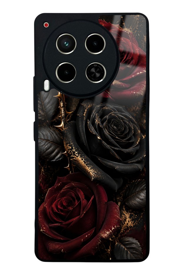 Tecno Camon 30 Obsidian Glossy Phone Case with Crimson Rose Design