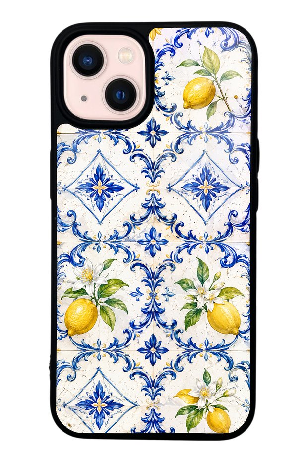 iPhone 13 Glossy Phone Case with Sapphire Lemon Tiles Design