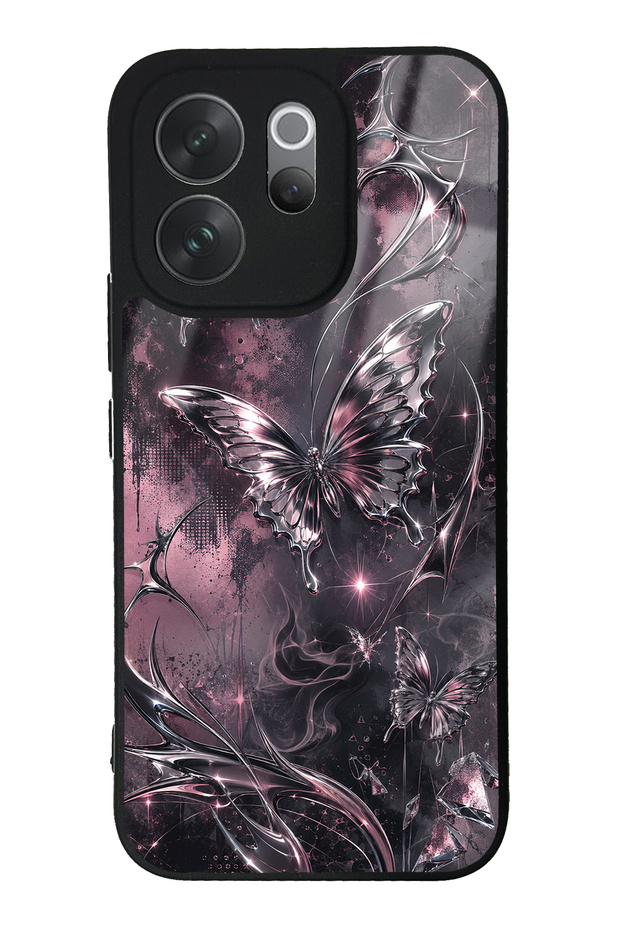 Vivo V70 Rose Chrome Butterfly Design Glossy Phone Case