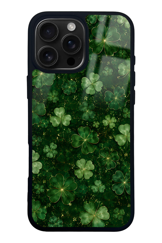 iPhone 16 Pro Max Emerald Lucky Clover Design Glossy Phone Case