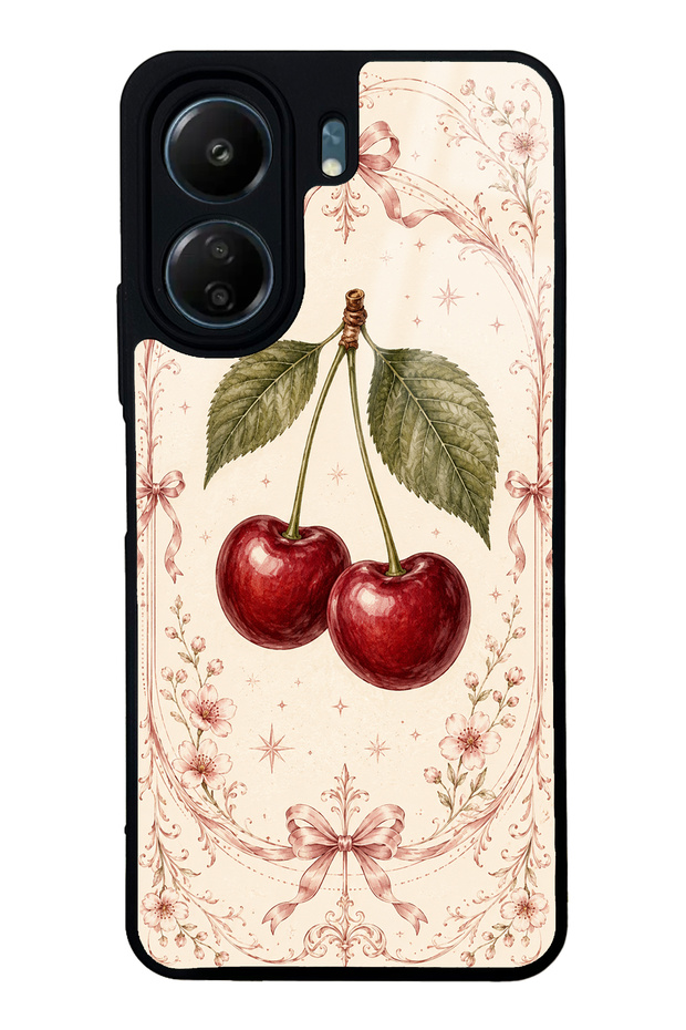 Xiaomi Redmi 13C Glossy Phone Case with Vintage Cherry Blossom Design