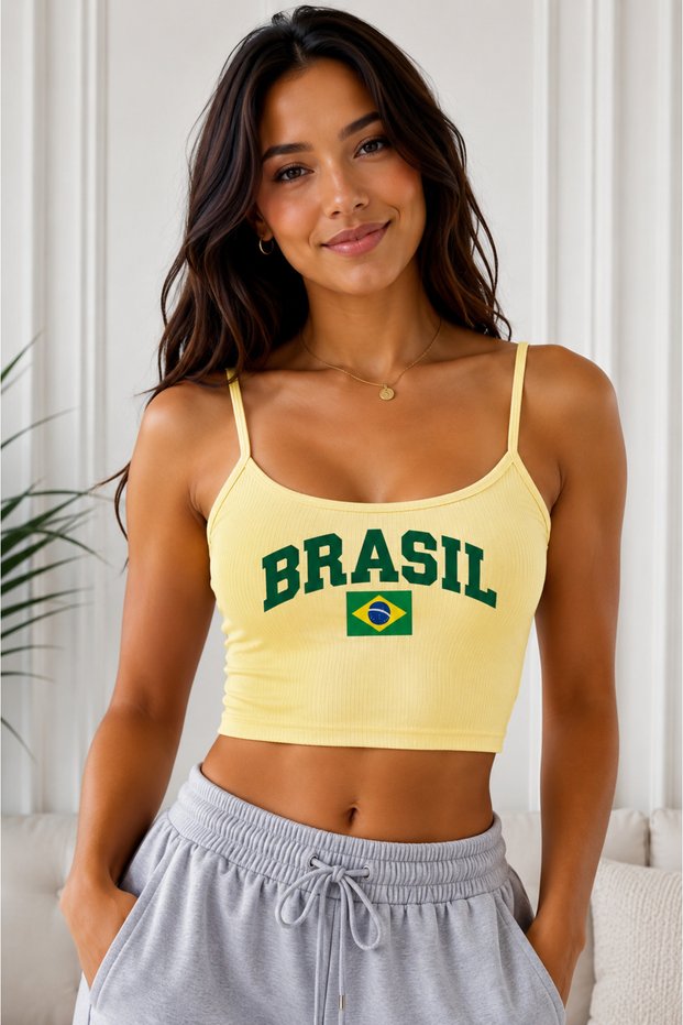 Women's New Vintage Brazilian Printed 100% Cotton Strappy Crop Top
