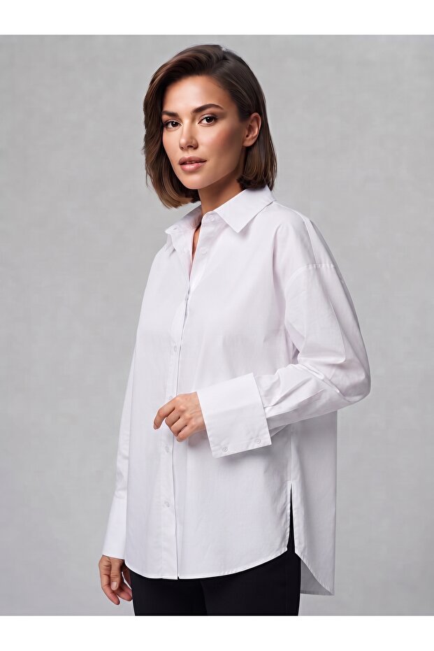 Women's White Oversize Classic Button-Down Shirt