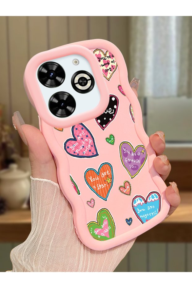 Infinix Smart 8 Plus Compatible Case Camera Protector Pink Silicone Couple Phone Case Heart Pattern