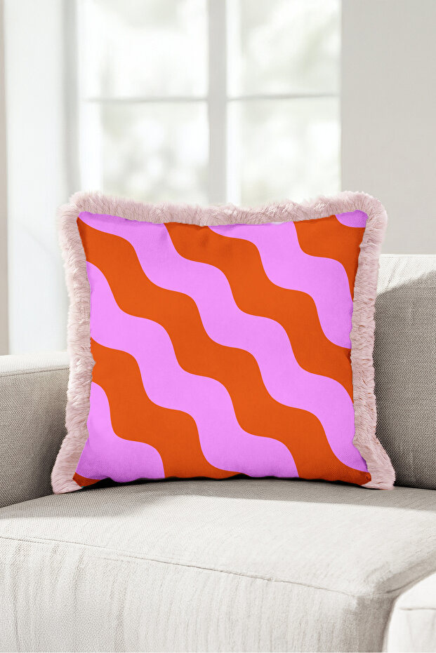 Modern Geometric Wavy Pattern Fringed Pillowcase - Retro Bohemian Lilac Cream Tassel Throw Pillow Cover