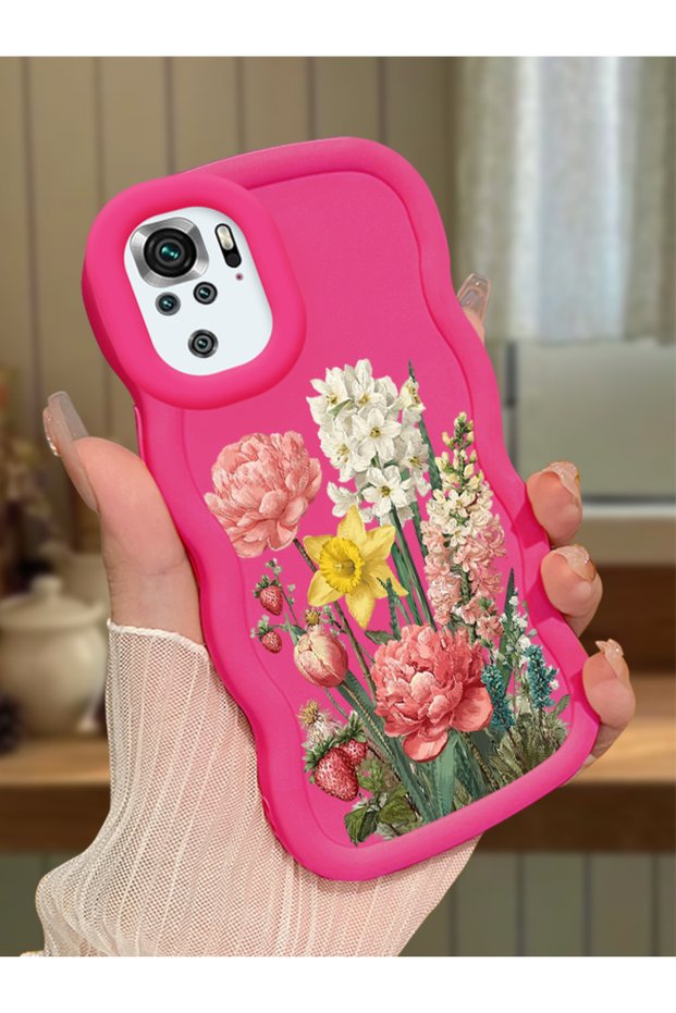 Redmi Note 10S Compatible Case Camera Protector Red Silicone Couple Phone Case Floral Pattern