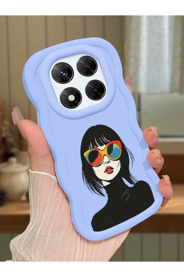 Redmi Note 14 Pro 4g Compatible Case Camera Protector Blue Silicone Couple Phone Case Girl Pattern