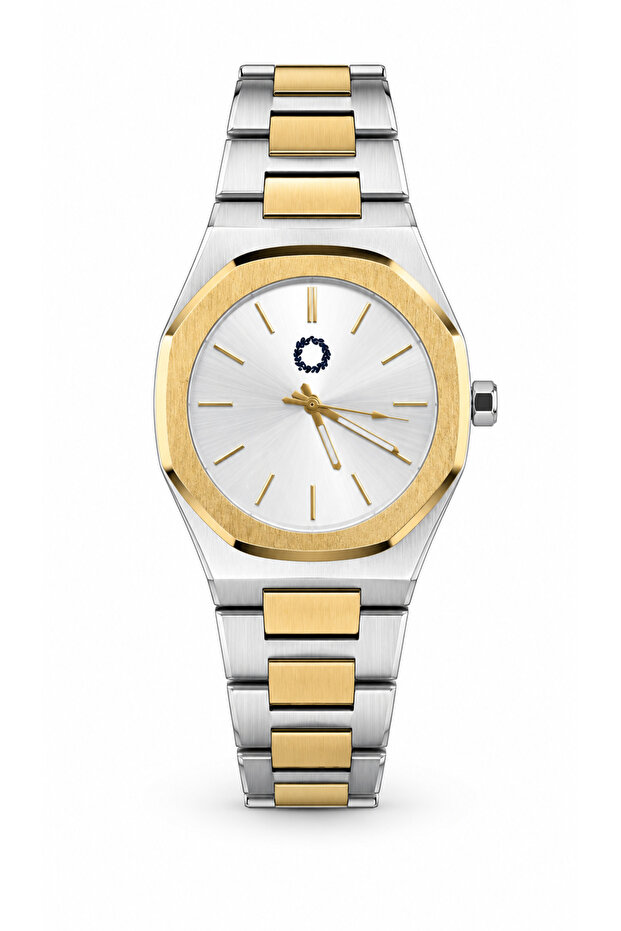 Octa Gold Silver 42mm White Dial Dual Color Steel Band Unisex Quartz Wristwatch