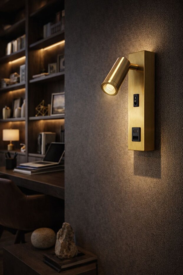إضاءة جدارية قراءة LED مع منافذ شحن USB وType-C (108)