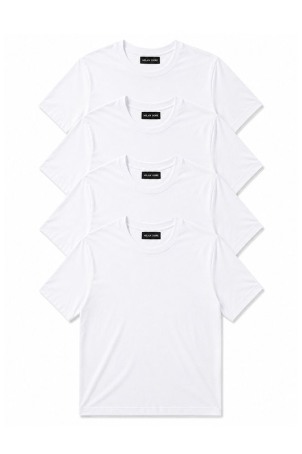 Set of 4 Men's White Slim Fit Crew Neck Basic T-Shirts