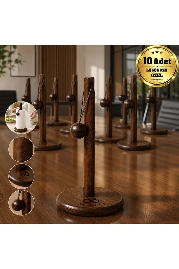 Customized for Your Logo: 10 Pieces of 28 cm Acacia Bulk Paper Towel Holders - Corporate Kitchen Product