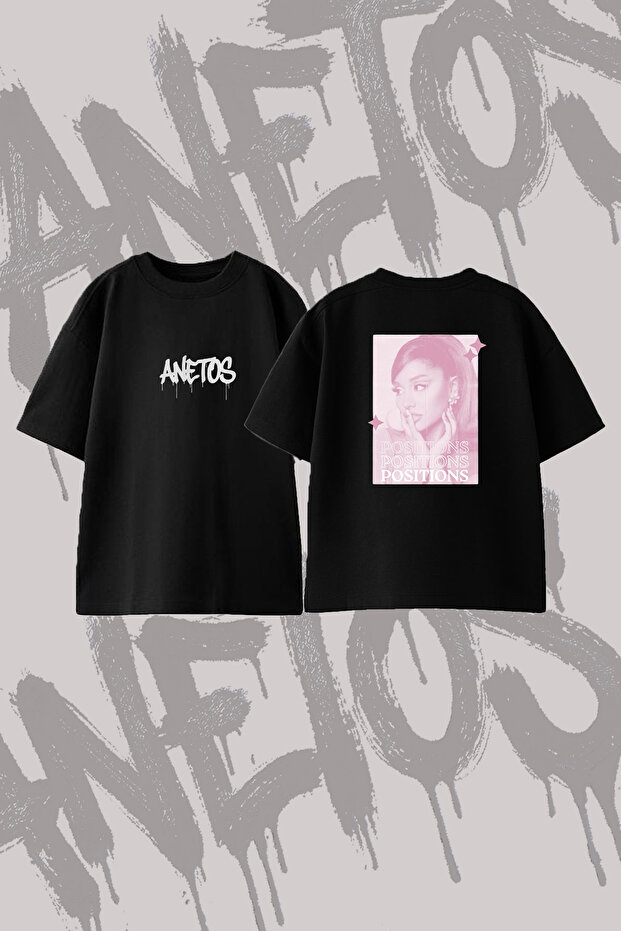 Ariana Grande Positions_19 Design Back Printed Cotton Black Oversize T-Shirt