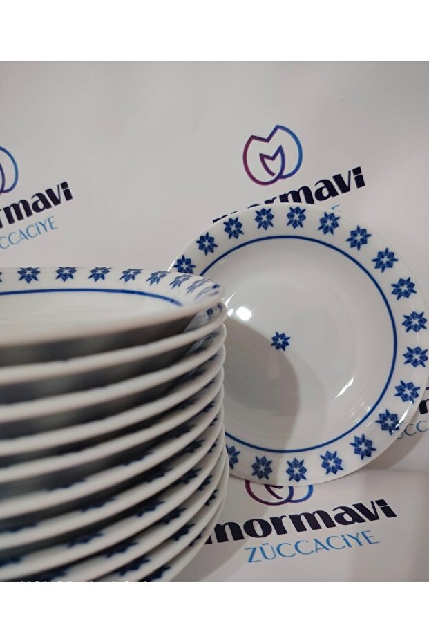 Porcelain Plate 12 Pieces 19 cm (Large) Deep Plate (1 Piece with Fork as a Gift)