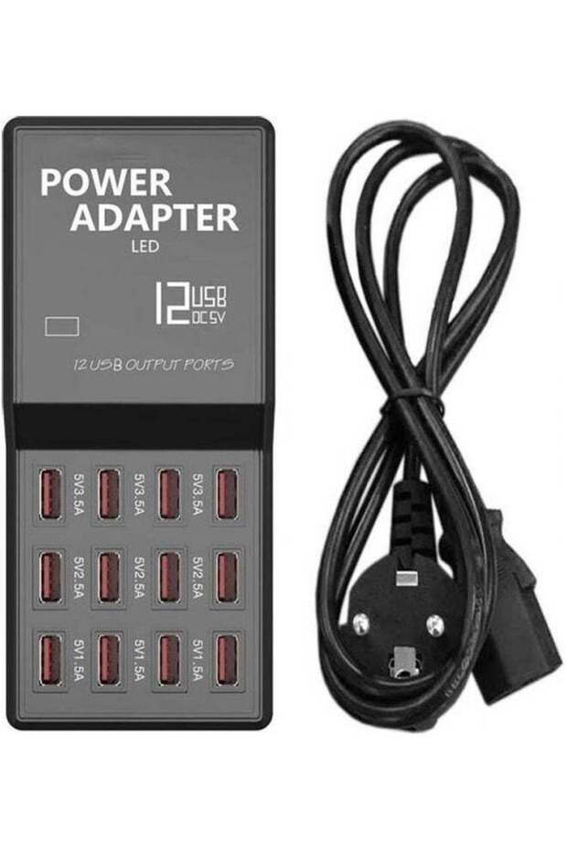 Usb Charger With 12 Port Hub Multiple Speed Charging Power Adapter Eu Plug For Usb Devices Black