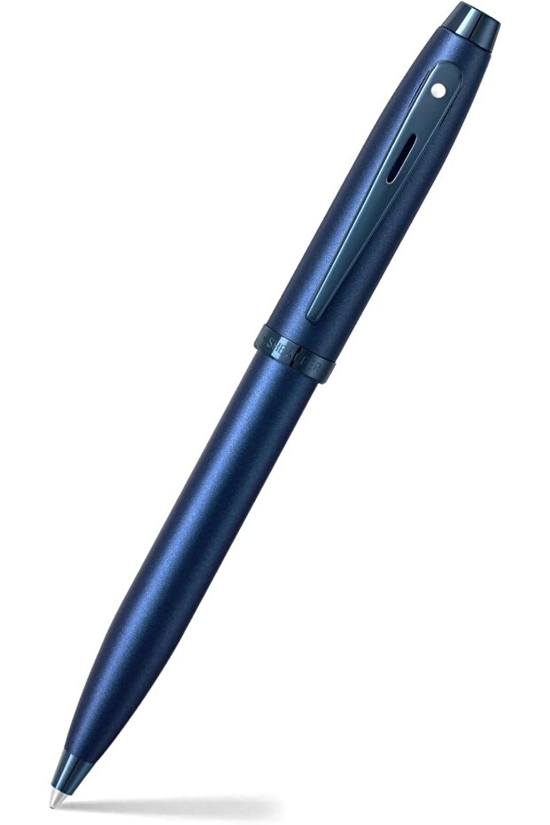 100 9372 Ballpoint Pen, Satin Blue Finish with Shiny PVD Blue Trim, Medium Point, Refillable Luxury Writing Pen, Premium Gift Box