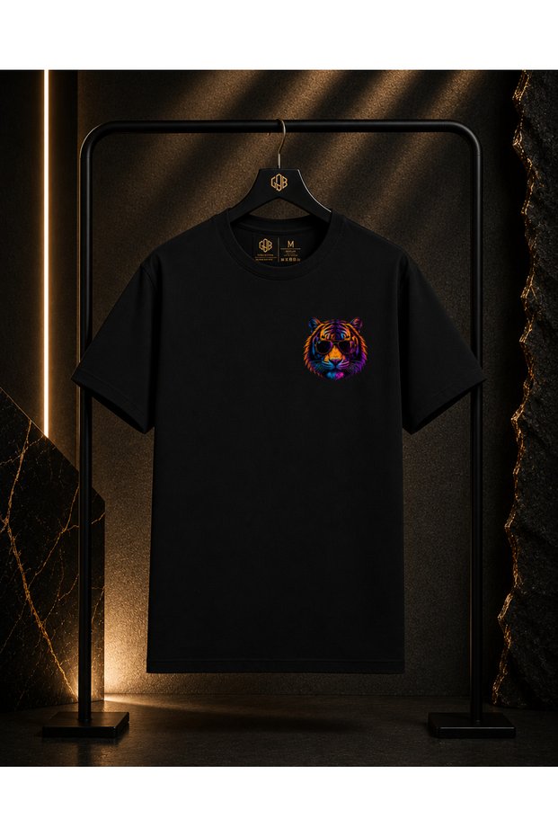 Unisex Premium Kaplan Left Chest Printed 100% Cotton Oversize Crew Neck Short Sleeve T-Shirt Black