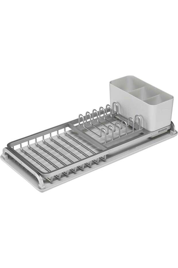 Dish Drying Rack with Cutlery Basket - Small Light Grey