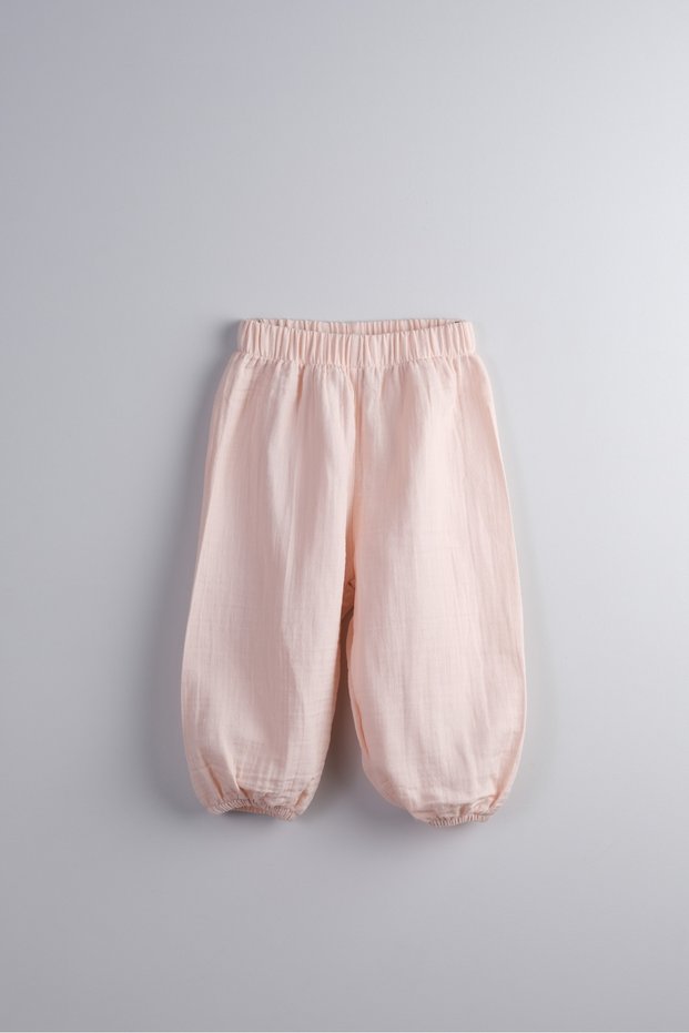 100% Cotton Muslin Fabric Baby Girl and Child Loose-Fit Pants (Powder)