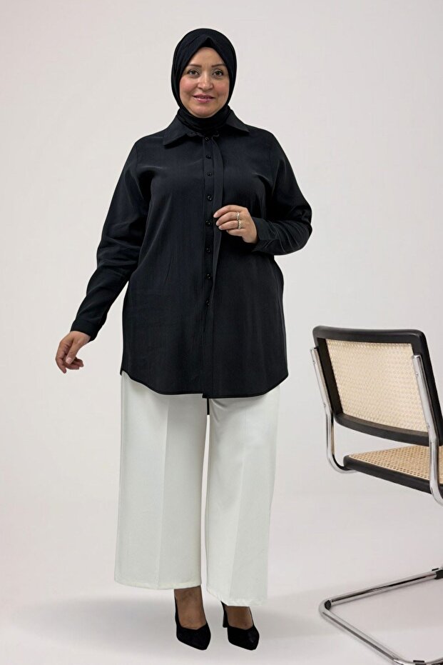 68059 Plus Size Cupra Shirt with Sleeve Cuffs - Black