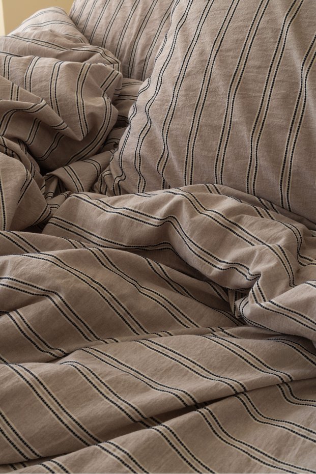 Beige Colored Striped Double Duvet Cover Set 200X220