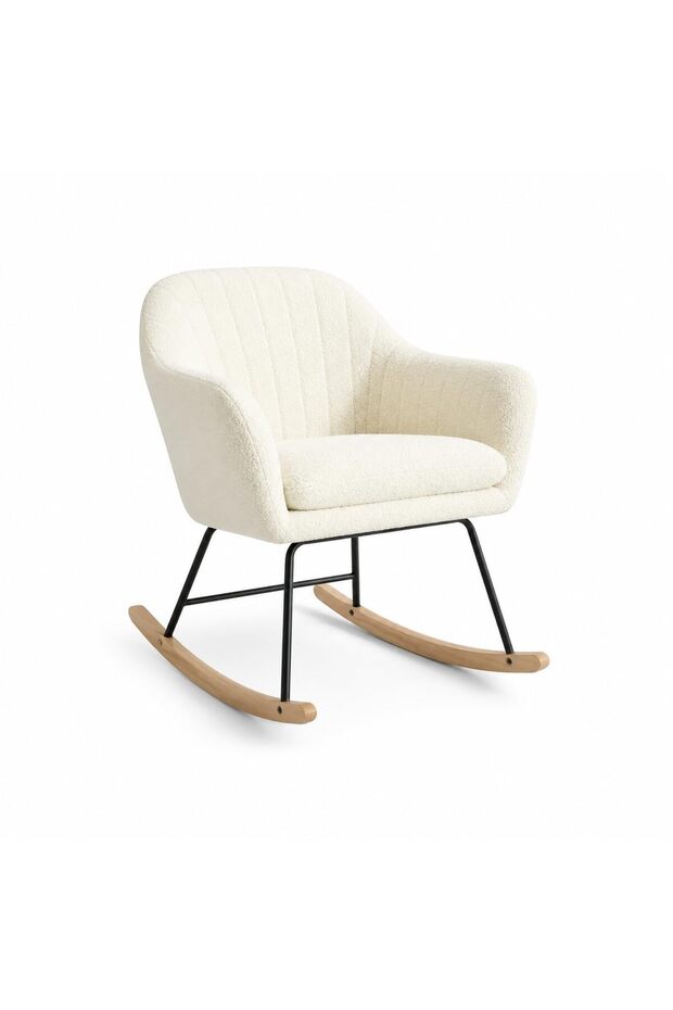 Nursery rocking chair with cushion, large rocking chair, comfortable plush upholstered chair with sturdy wooden legs, 158 kg load capacity, for living room, bedroom