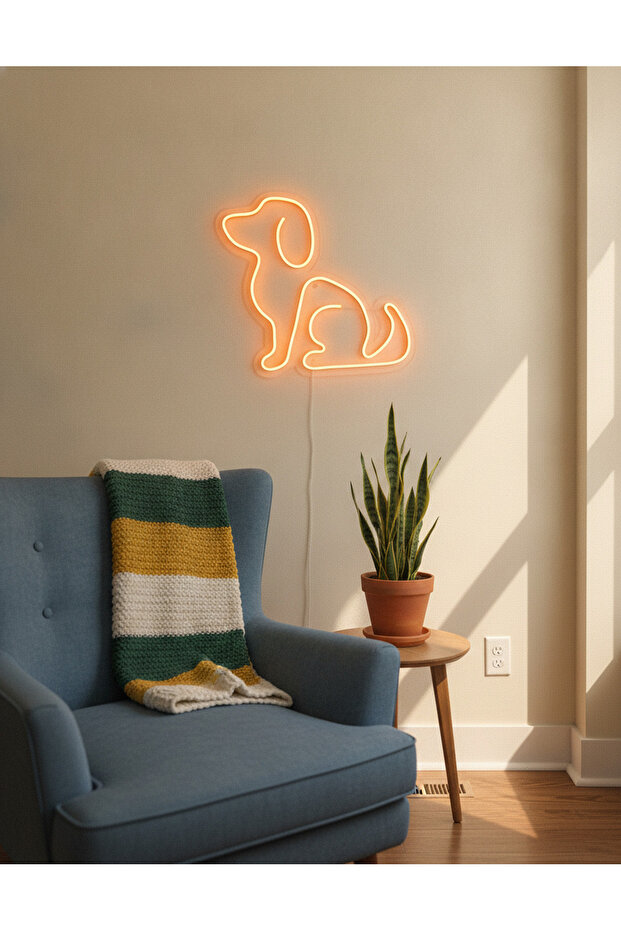 Köpek Figürlü LED Neon Duvar Tablosu | Amber Aydınlatmalı Modern Dekor | Çocuk Odası - 4