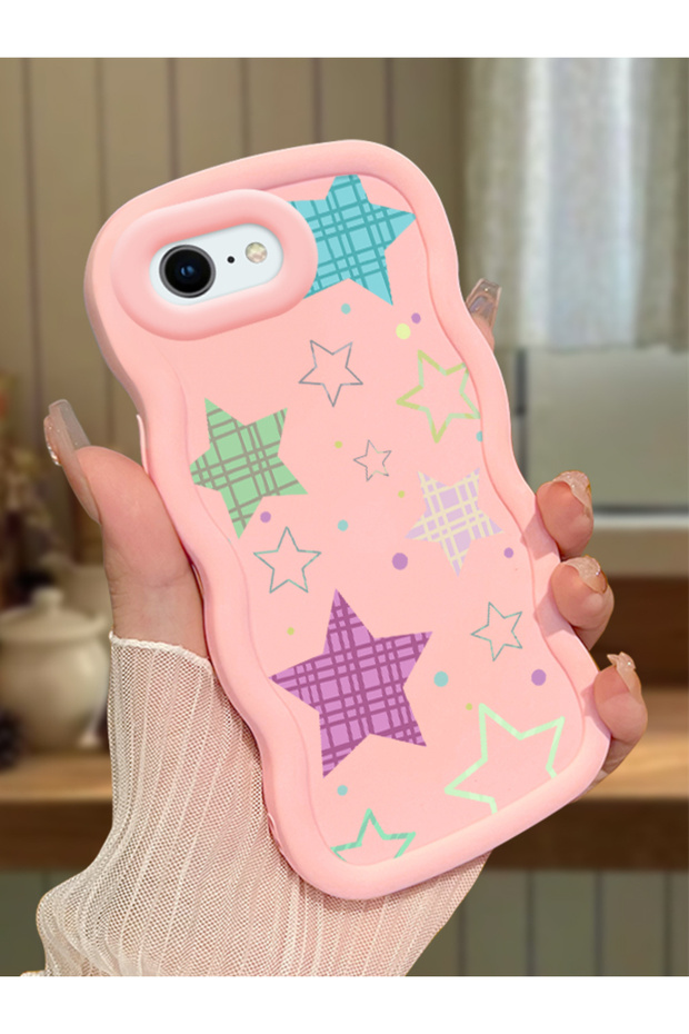 iPhone Se 2020 Compatible Case Camera Protector Pink Silicone Couple Phone Case Star Pattern