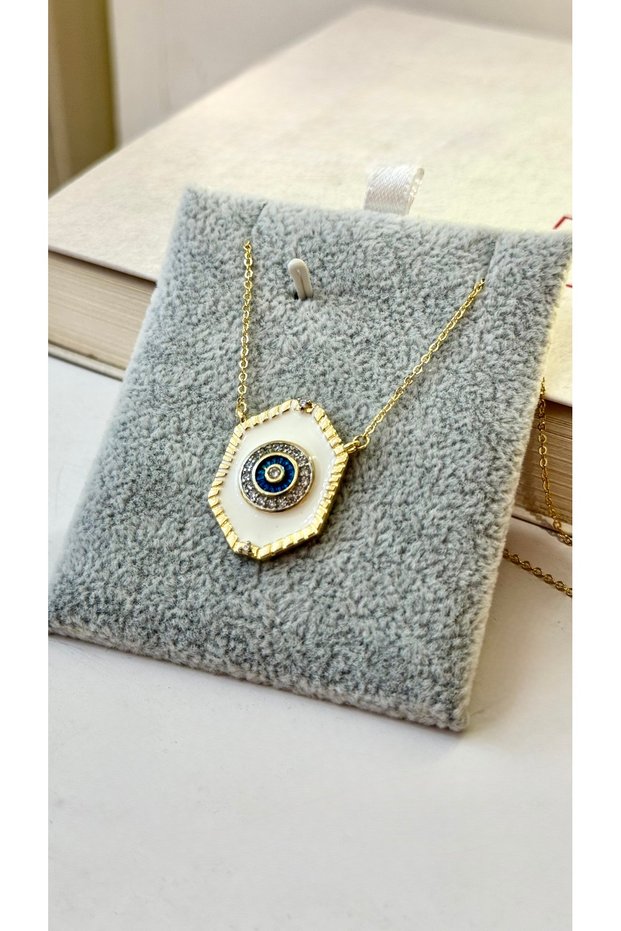 Steel White Enamel Evil Eye Beaded Zircon Stone Necklace - Gold Color Thin Chain Stylish Women's Jewelry