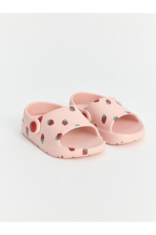 Vizyon New Season Strawberry Patterned Girls' Slippers with Back Straps