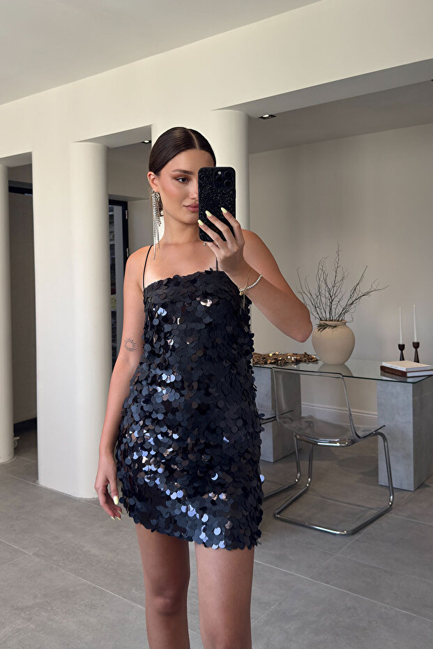 Pul Sequin Mini Dress- Black