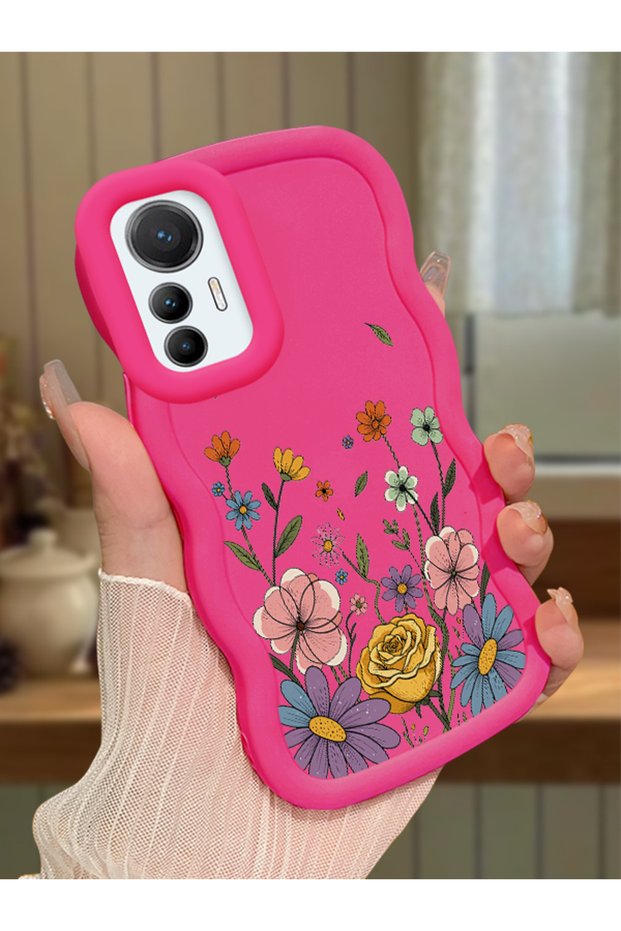 Mi 12 Lite Compatible Case Camera Protector Red Silicone Couple Phone Case Floral Pattern
