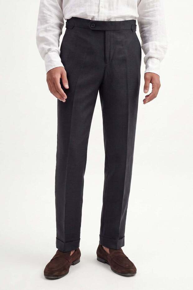 Black 100% Linen Pants with Buckle Detail