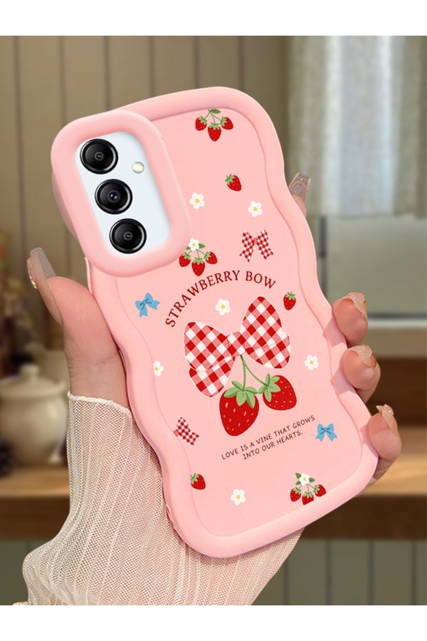 Samsung Galaxy A14 5g Compatible Case Camera Protector Pink Silicone Couple Phone Case Strawberry Pattern